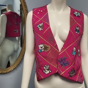 Embroidered Teddy Bear Family vest vintage handmade